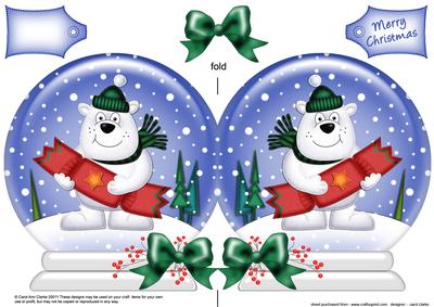 Xmas Ben Polar Bear's Cracker Snow Globe Shaped Card