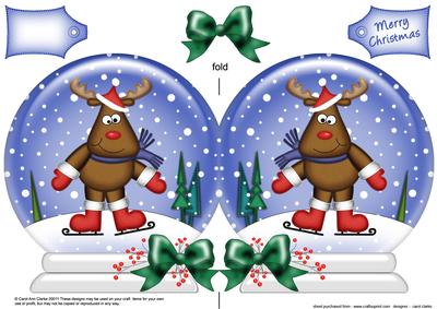 Xmas Rudolph Snow Globe Shaped Card