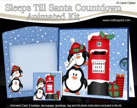 3D Xmas Penguins Sleeps Till Santa Countdown Moveable Card