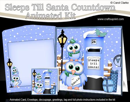 3D Xmas Owls Sleeps Till Santa Countdown Moveable Card