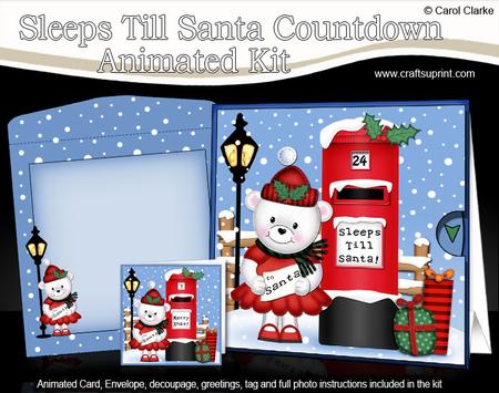 3D Xmas Teddy Tess Sleeps Till Santa Countdown Moveable Card