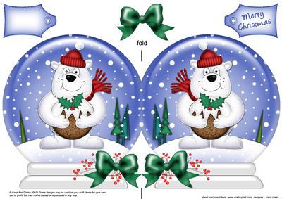 Xmas Ben Polar Bear's Pudding Snow Globe Shaped Card