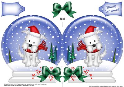Xmas Westie Dog Snow Globe Shaped Card
