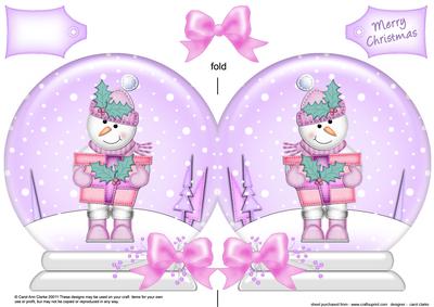 Xmas Snowman's Present Snow Globe Shaped Card