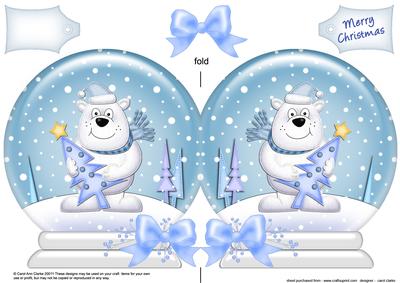Xmas Ben Polar Bear's Tree Snow Globe Shaped Card