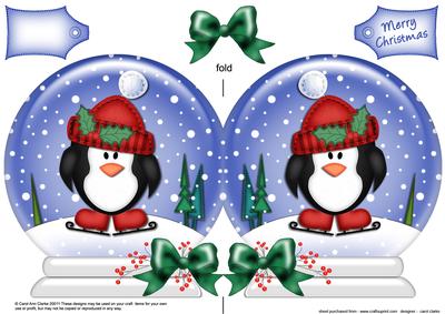 Xmas Skating Penguin Snow Globe Shaped Card