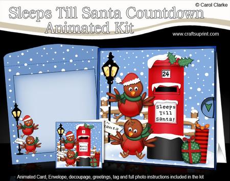 3D Xmas Robins Sleeps Till Santa Countdown Moveable Card