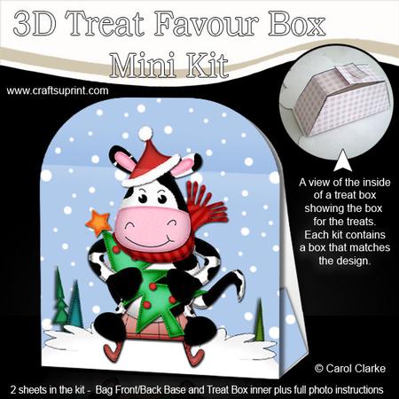 3D Xmas Sledging Milly Moo Cow Treat or Favour Box Mini Kit