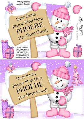 Xmas Snowman Phoebe's Been Good A5 Quick Card 3D Decoupage