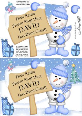 Xmas Snowman David's Been Good A5 Quick Card 3D Decoupage