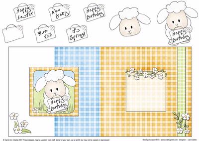 Baby Lamb Fold Back Card with Decoupage