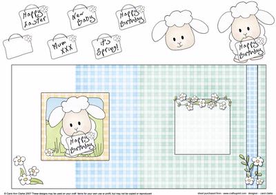 Baby Lamb Fold Back Card with Decoupage