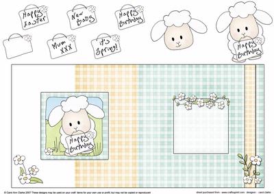 Baby Lamb Fold Back Card with Decoupage