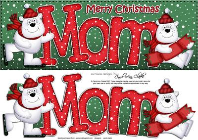 Large Dl Xmas Mom with Polar Bears Quick Card 3D Decoupage