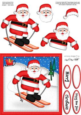Xmas Skiing Santa Quick Card N 3D Decoupage