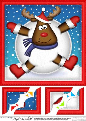 8 x 8 Xmas Oops Rudolph Snowball Scalloped Corner Topper