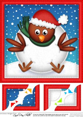 8 x 8 Xmas Oops Robin Snowball Scalloped Corner Topper