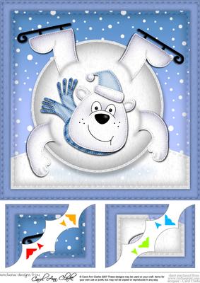 8 x 8 Xmas Oops Polar Bear Snowball Scalloped Corner Topper