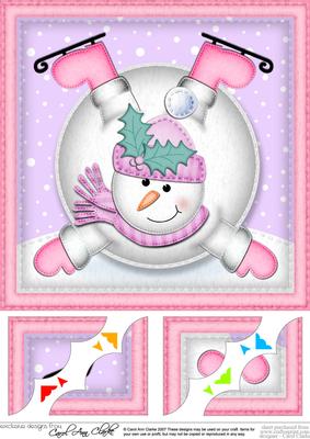 8 x 8 Xmas Oops Snowman Snowball Scalloped Corner Topper