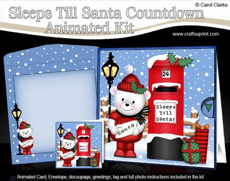 3D Xmas Teddy Ed Sleeps Till Santa Countdown Moveable