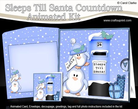 3D Xmas Penguins Sleeps Till Santa Countdown Moveable Card