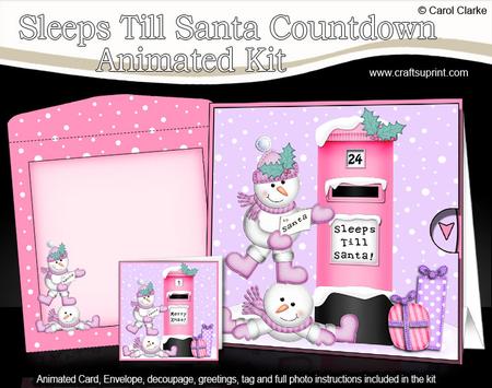 3D Xmas Snowmen Sleeps Till Santa Countdown Moveable Card