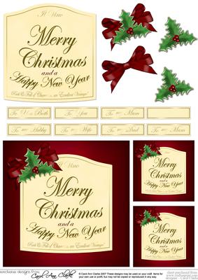 Christmas Red Wine Label with 3D Decoupage
