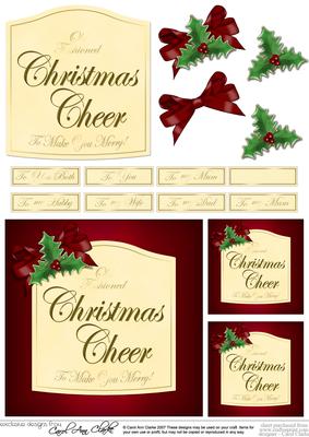Christmas Red Wine Label with 3D Decoupage