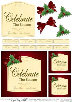 Christmas Red Wine Label with 3D Decoupage