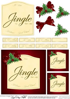 Christmas Red Wine Label with 3D Decoupage