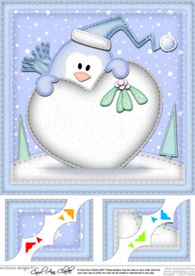 8 x 8 Cute Penguin Xmas Love Scalloped Corner Topper