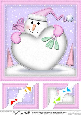 8 x 8 Cute Snowman Xmas Love Scalloped Corner Topper
