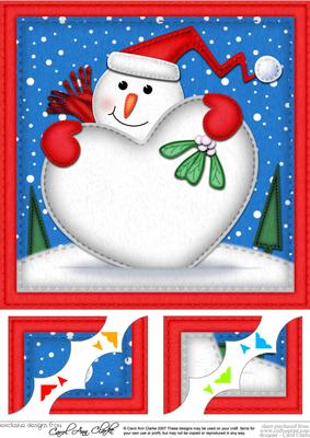 8 x 8 Cute Snowman Xmas Love Scalloped Corner Topper