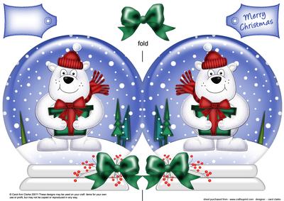 Xmas Ben Polar Bear's Present Snow Globe Shaped Card