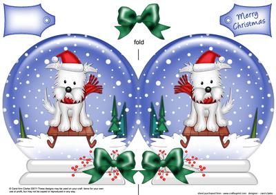 Xmas Sledging Westie Dog Snow Globe Shaped Card