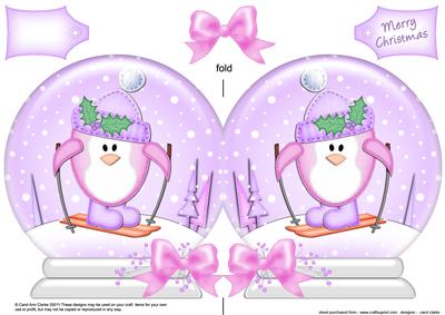 Xmas Skiing Penguin Snow Globe Shaped Card