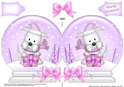 Xmas Westie Dog's Present Snow Globe Shaped Card