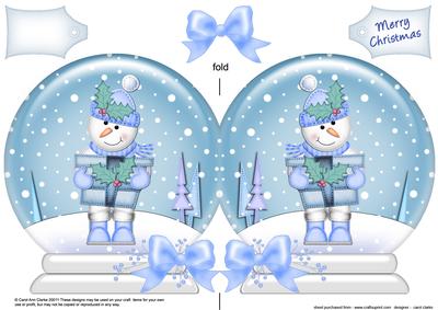 Xmas Snowman's Present Snow Globe Shaped Card