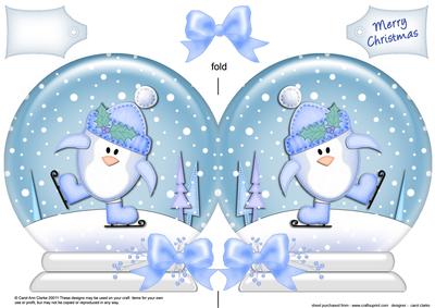 Xmas Skating Penguin Snow Globe Shaped Card