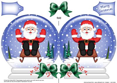Xmas Sledging Santa Snow Globe Shaped Card