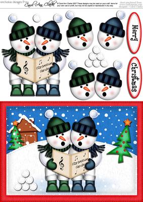 A5 Xmas Singing Snowmen Quick Card N 3D Decoupage