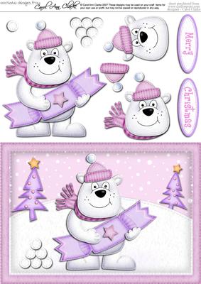 A5 Xmas Ben Polar Bear's Cracker Quick Card N 3D Decoupage