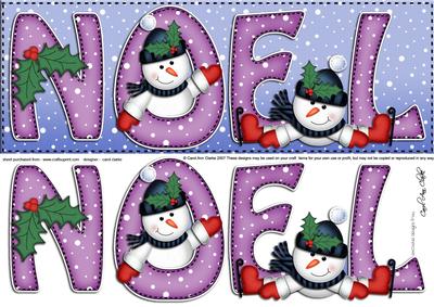 Large Dl Xmas Noel with Snowmen Quick Card with 3D Decoupage