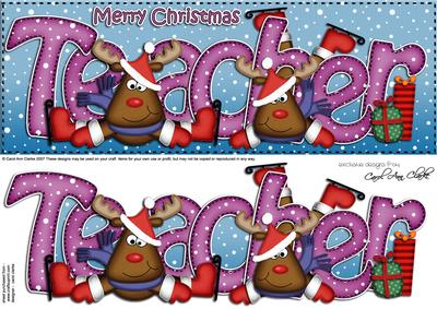 Large Dl Xmas Teacher with Rudolph Quick Card N Decoupage