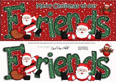 Large Dl Xmas Friends with Santa Quick Card 3D Decoupage