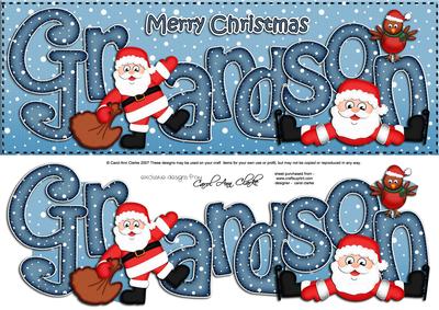 Large Dl Xmas Grandson with Santa Quick Card 3D Decoupage