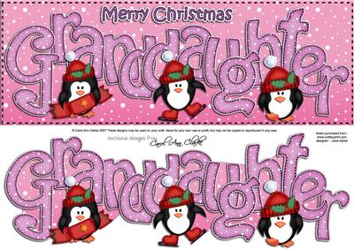 Large Dl Xmas Granddaughter with Penguins Quick Card 3D Deco