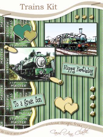 Trains Kit in Green with Step by Step Decoupage
