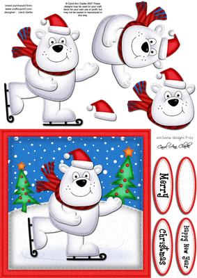 Xmas Skating Ben Polar Bear Quick Card N 3D Decoupage