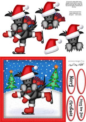 Xmas Skating Scottie Dog Quick Card N 3D Decoupage